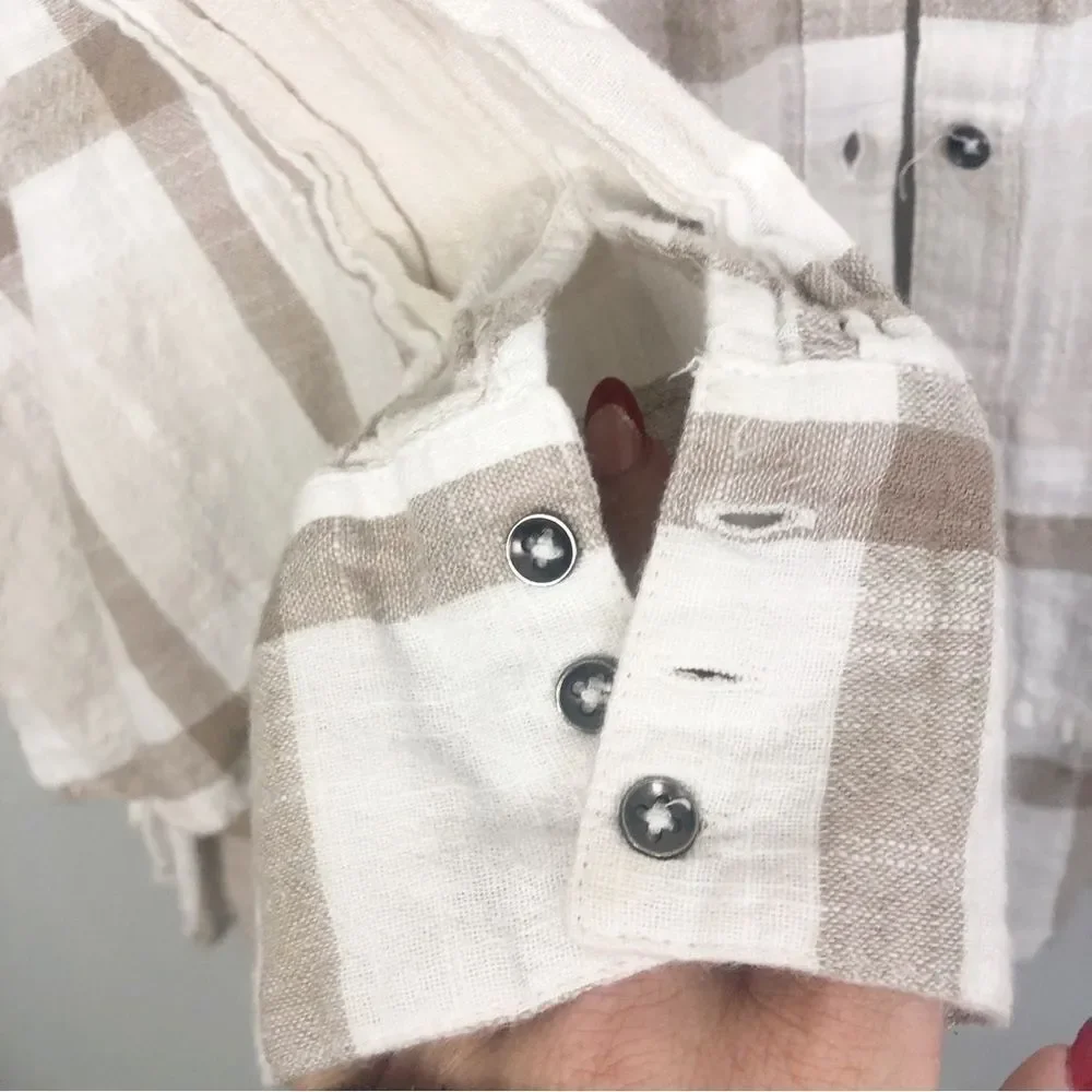 FREE PEOPLE | Peppy in Plaid Ivory Combo Button Down Long Sleeve Top Women’s S